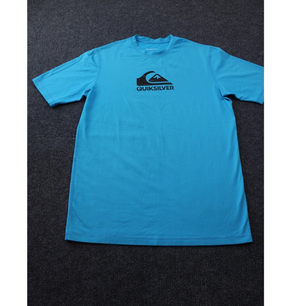 Quiksilver Boys Cyan Blue Short Sleeve Rash Guard Swim Shirt Size 12 M Logo